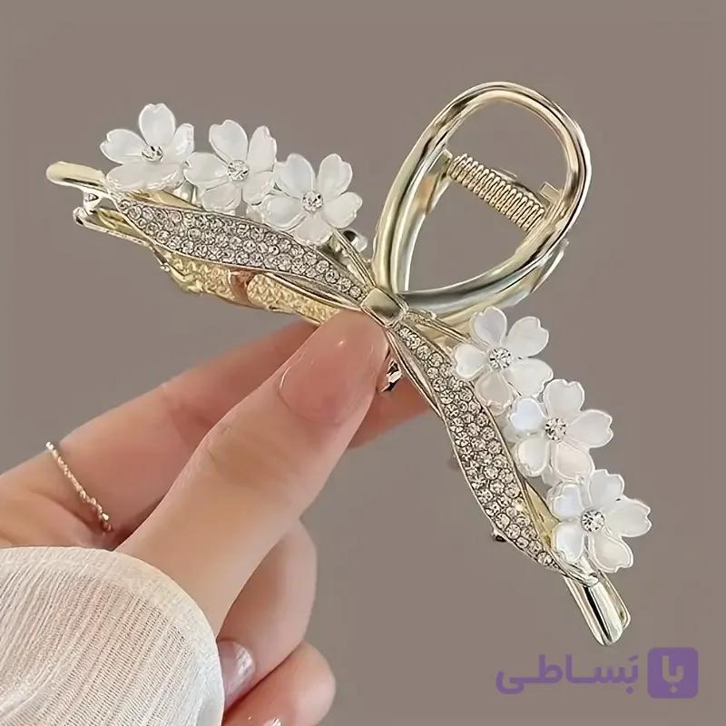 کلیپس مو دخترانه مجلسی بزرگ فلزی طرح شکوفه
