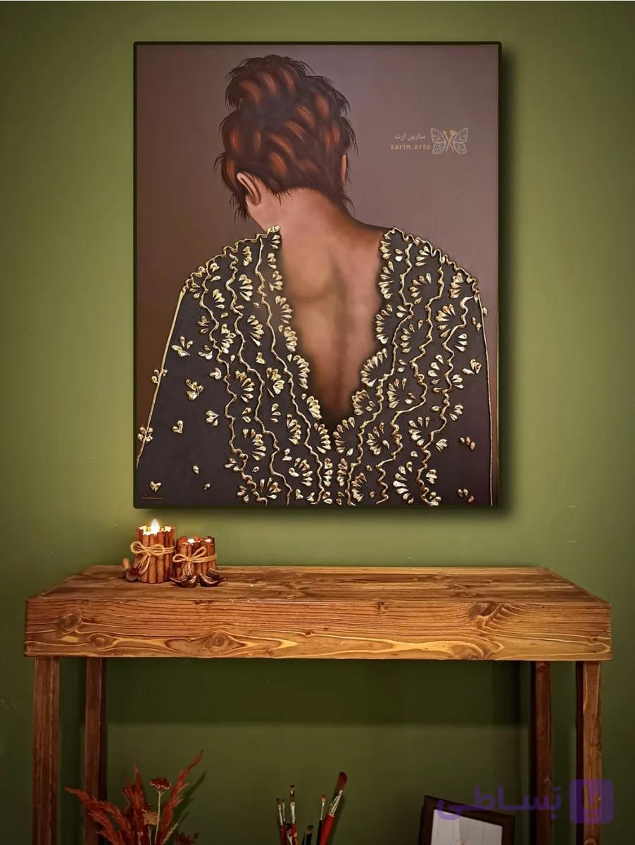 تابلو نقاشی دکوراتیو پرتره زن ۷۰ در ۹۰ تمام کار دست