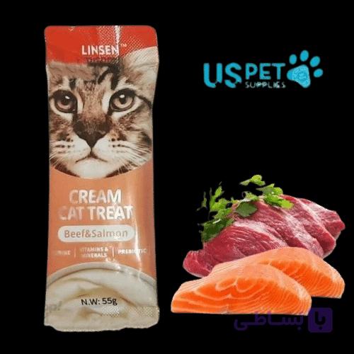بستنی گربه لینسن یو اس پت طعم گوشت و سالمون ۵۵ گرمی