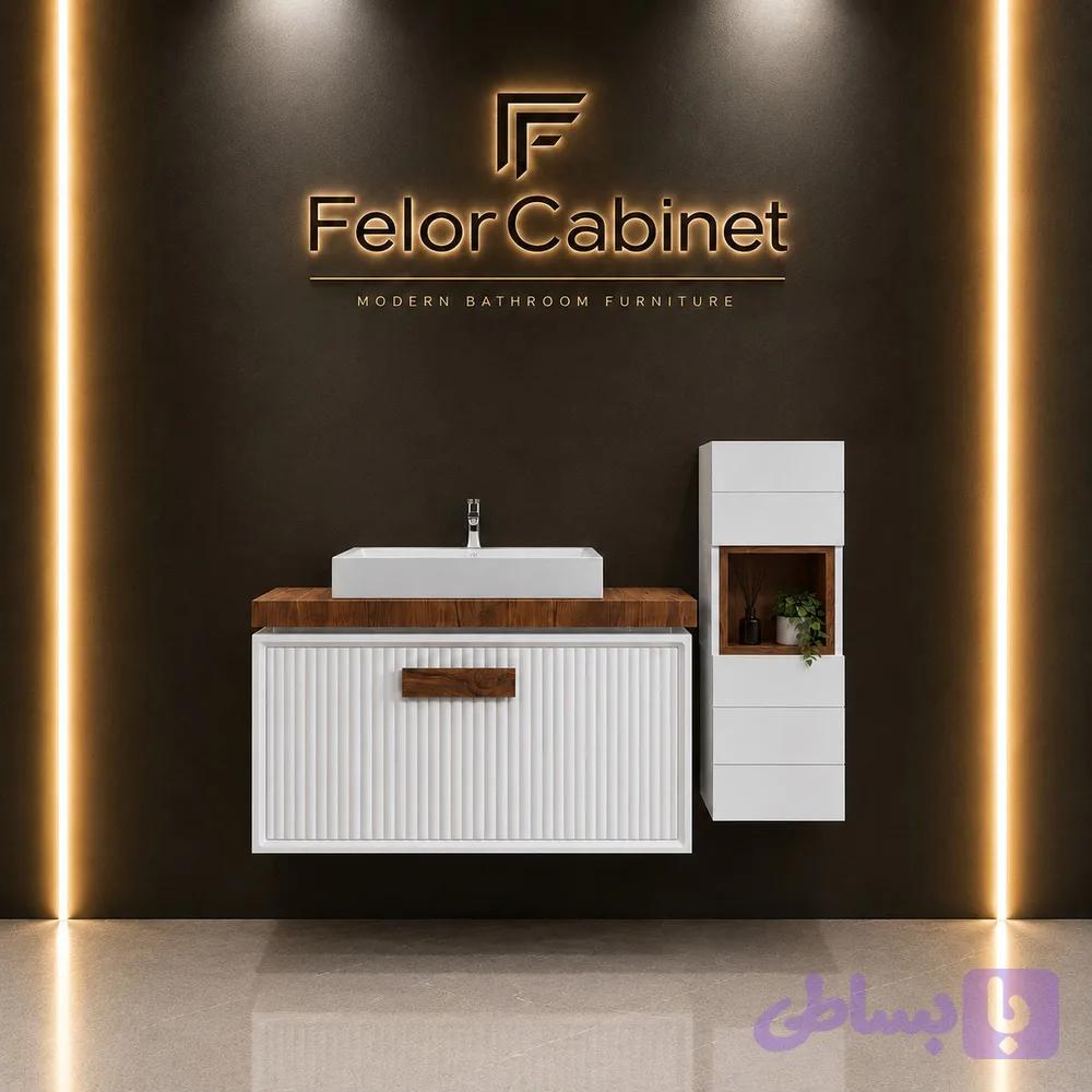 کابینت ست مدل 1101 | طراحی شیاردار با صفحه روکش چوب و کمد جانبی هوشمند