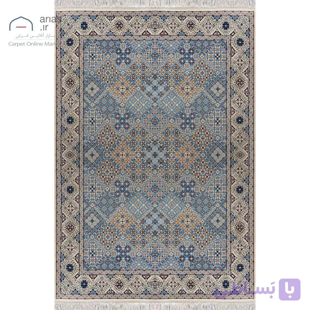فرش نایین طرح جوشقان دستباف آبی ۶ لا گل ابریشم – قالیچه (۱۳۰ × ۲۰۰ سانتیمتر) کد D28205