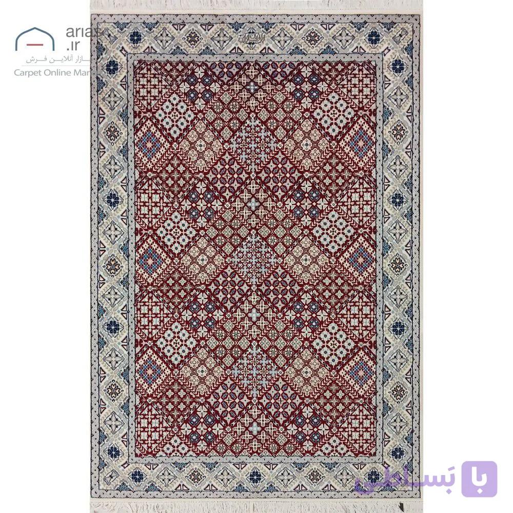 فرش دستباف نایین لاکی نقشه جوشقان ۶ لا گل ابریشم – قالیچه ( ۱۲۹ × ۱۹۵ سانتیمتر) کد D28172