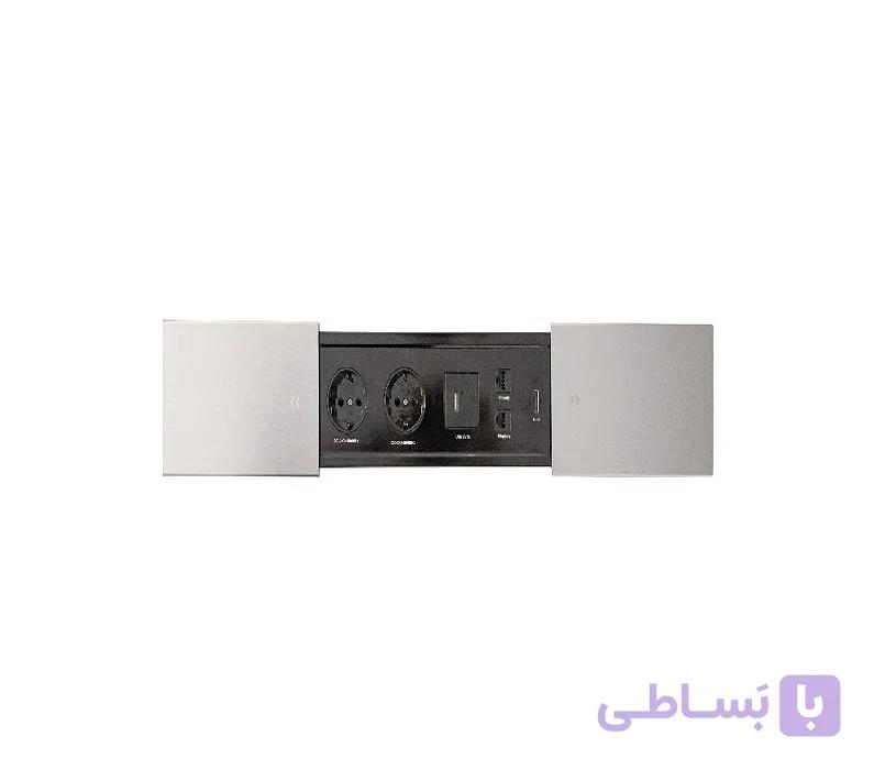 پریز برق دو طرفه اسلاید بازشو مدل اسلیم پلاس رنگ مشکی (2 سوکت برق و 1 پورت USB و 1 پورت اینترنت و 1 پورت تلفن و 1 پورت HDMI) فانتونی کد N323