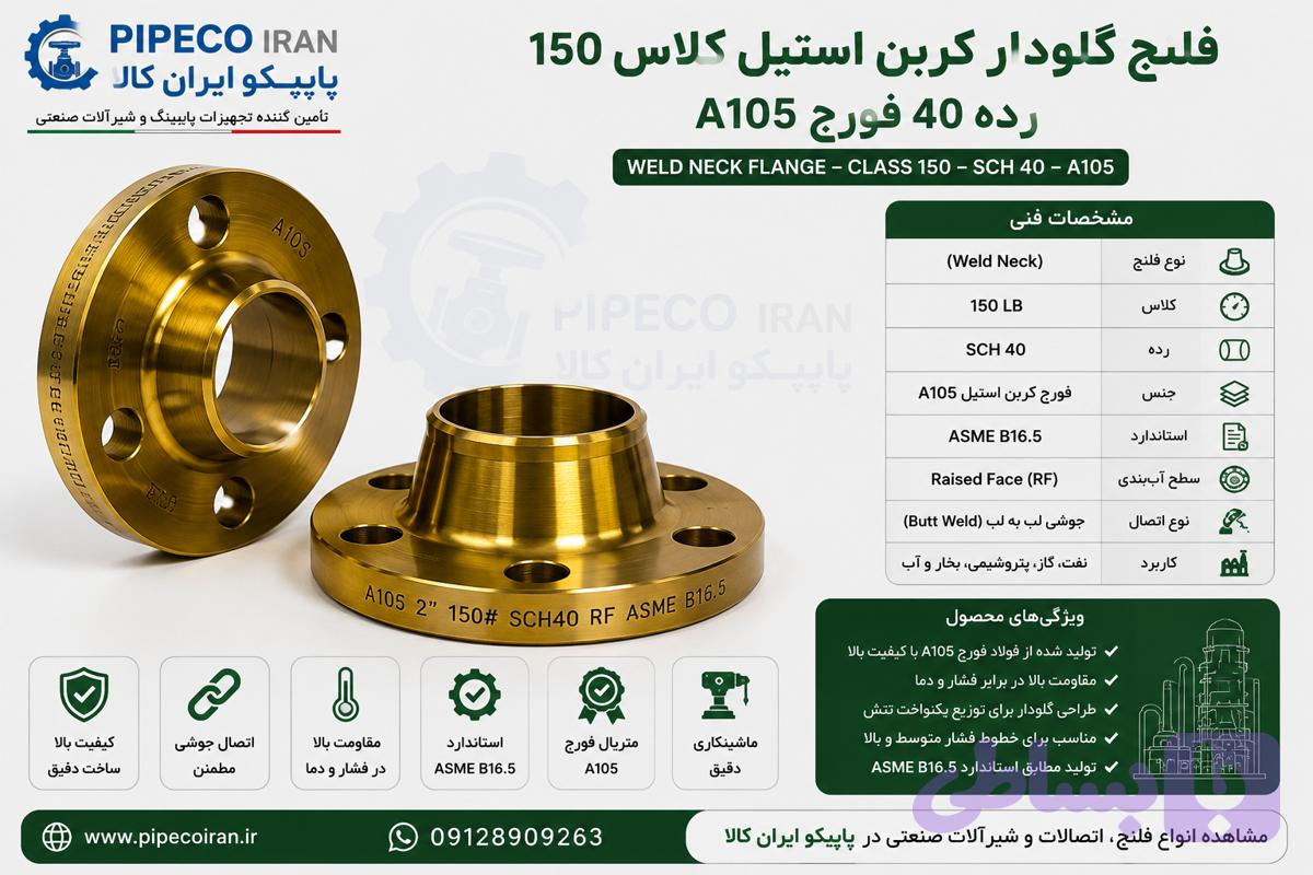 فلنج گلودار کربن استیل کلاس 150 رده 40 فورج A105 بیندا گالپرتی