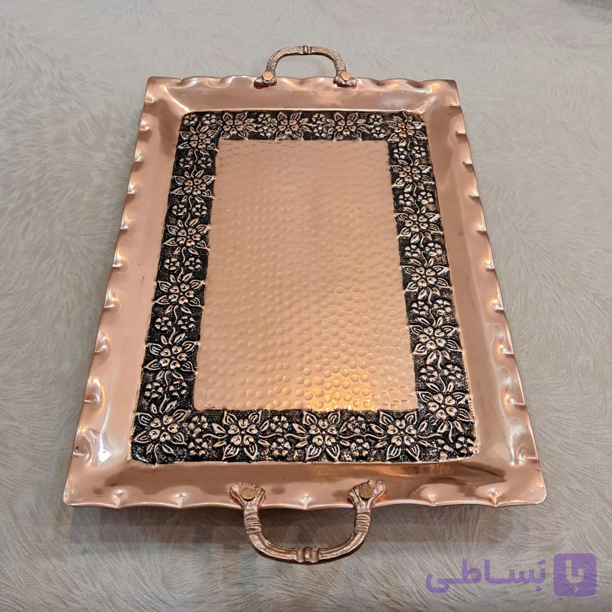سینی مسی کروم تراش دسته دار ۲۵ در ۳۵ نانو شده کار شیک و ضخیم