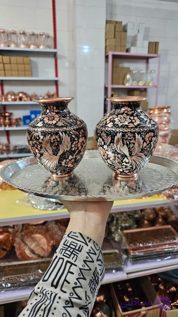 گلدان مسی تراش مشکی ارتفاع ۱۵ سانت زیبا، اعلا و درجه یک ۱ عددی