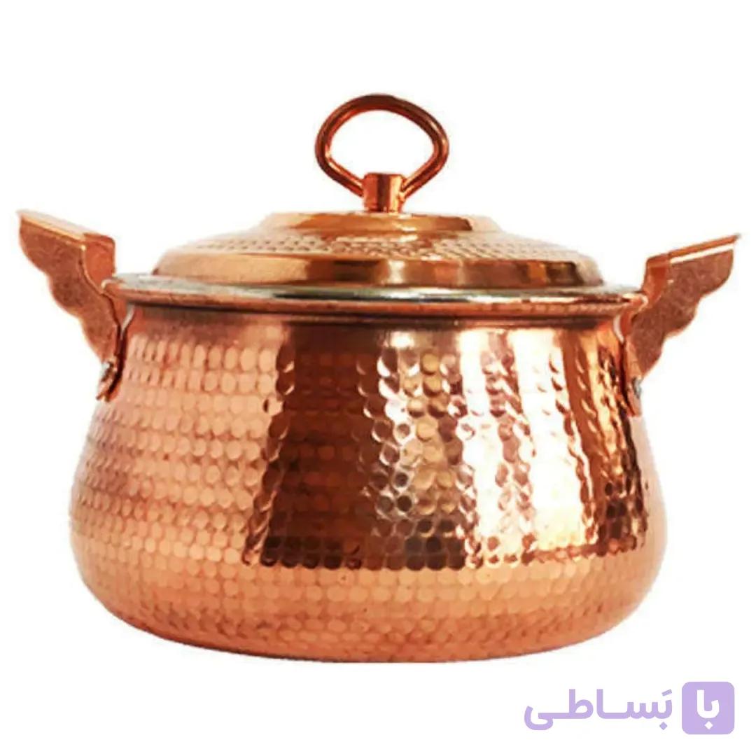 قابلمه مسی سایز 3 طرح تیانچه ای 8 نفره ورق ضخیم و سنگین قطر 21 سانت