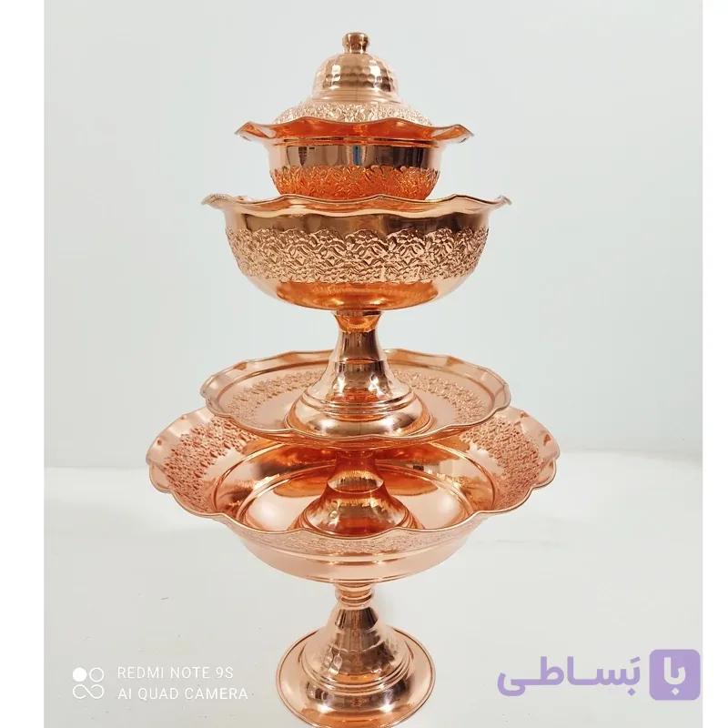 سرویس چهار تیکه ریزگل برجسته تمام مسی زنجان رنگ ثابت
