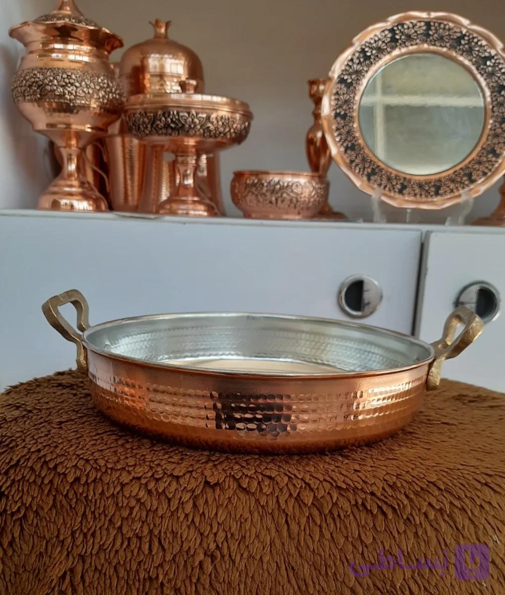 ماهی تابه مسی دو دسته برنجی سایز2، قطر 20،ارتفاع 4