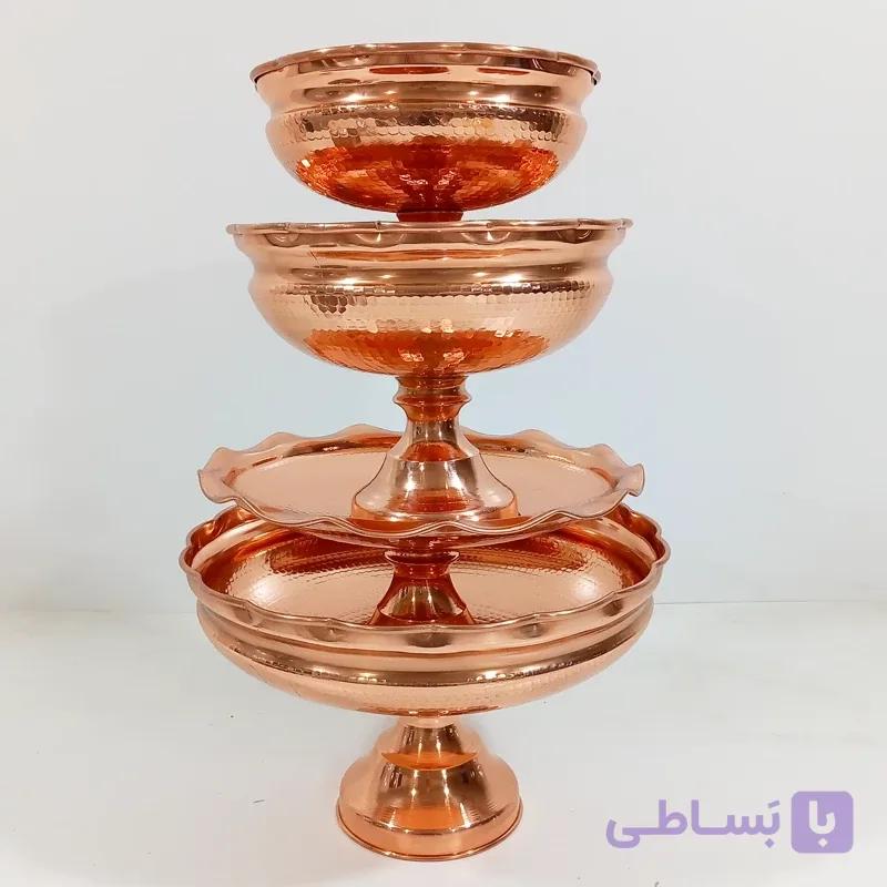 سرویس پذیرایی چهار تیکه ی مسی ضخیم و با کیفیت دست ساز زنجان رنگ ثابت