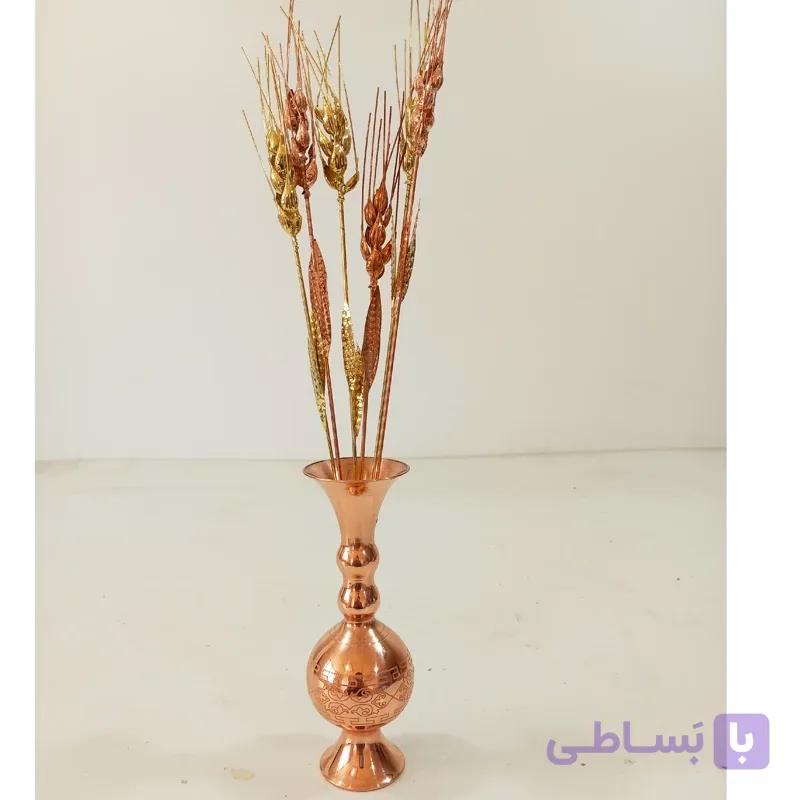 گلدان مسی دست ساز زنجان با 6 شاخه سنبل مسی و طلایی
