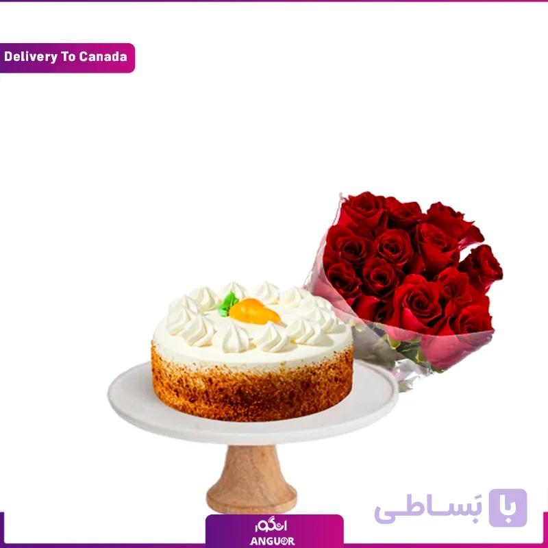 گل رز قرمز با کیک (ارسال گل و کیک به کانادا)