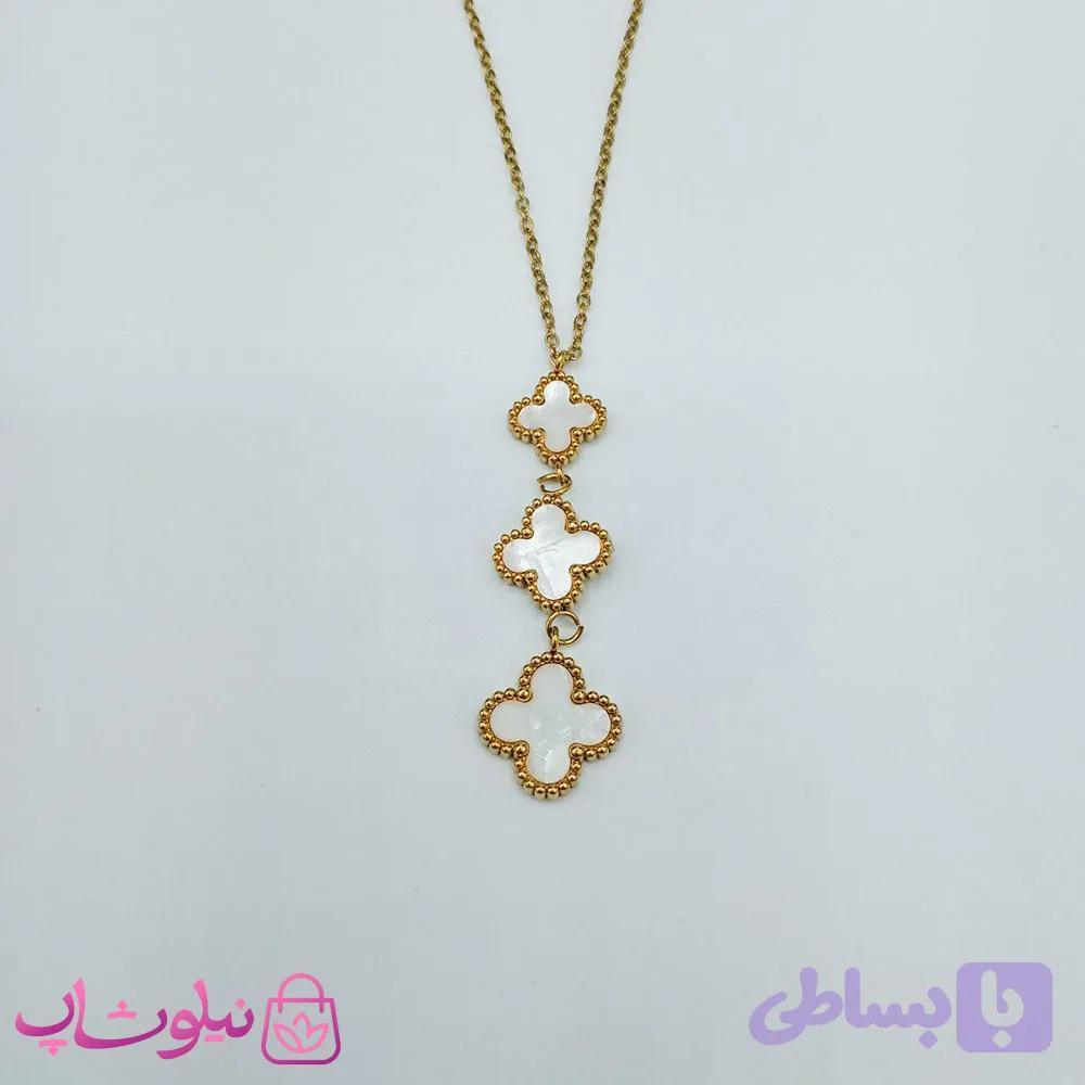 گردنبند زنانه طرح ونکلیف سفید طلایی