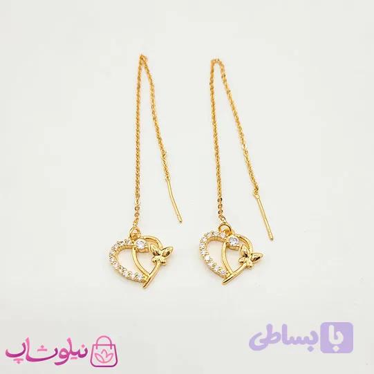 گوشواره بخیه ای YSX طرح قلب طلایی کد 891