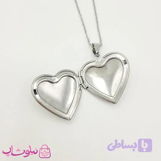 گردنبند قاب عکسی مدل قلب نقره ای کد 210