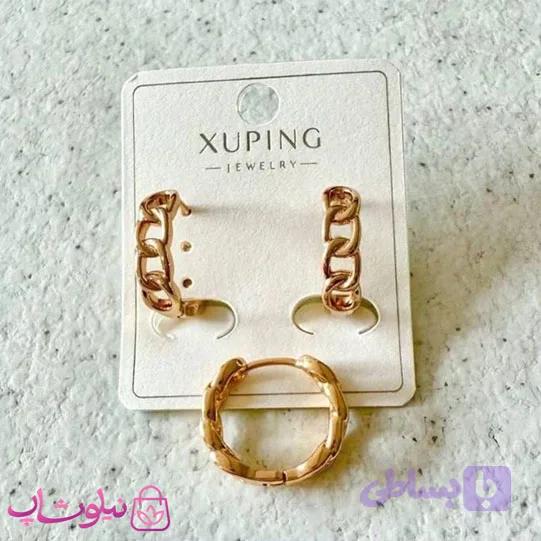 گوشواره حلقه ای کارتیه ژوپینگ طلایی رنگ کد 2391