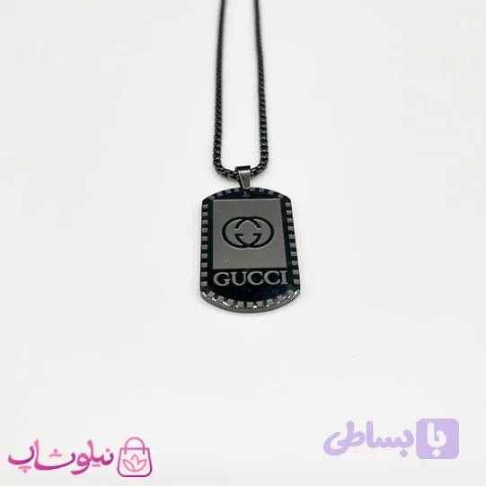 گردنبند مردانه طرح گوچی استیل فول مشکی کد 150