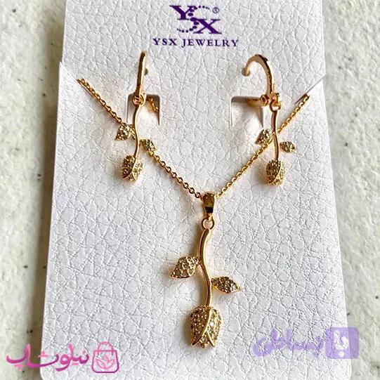 نیم ست زنانه ysx مدل گلهای واژگون طلایی رنگ کد 7991
