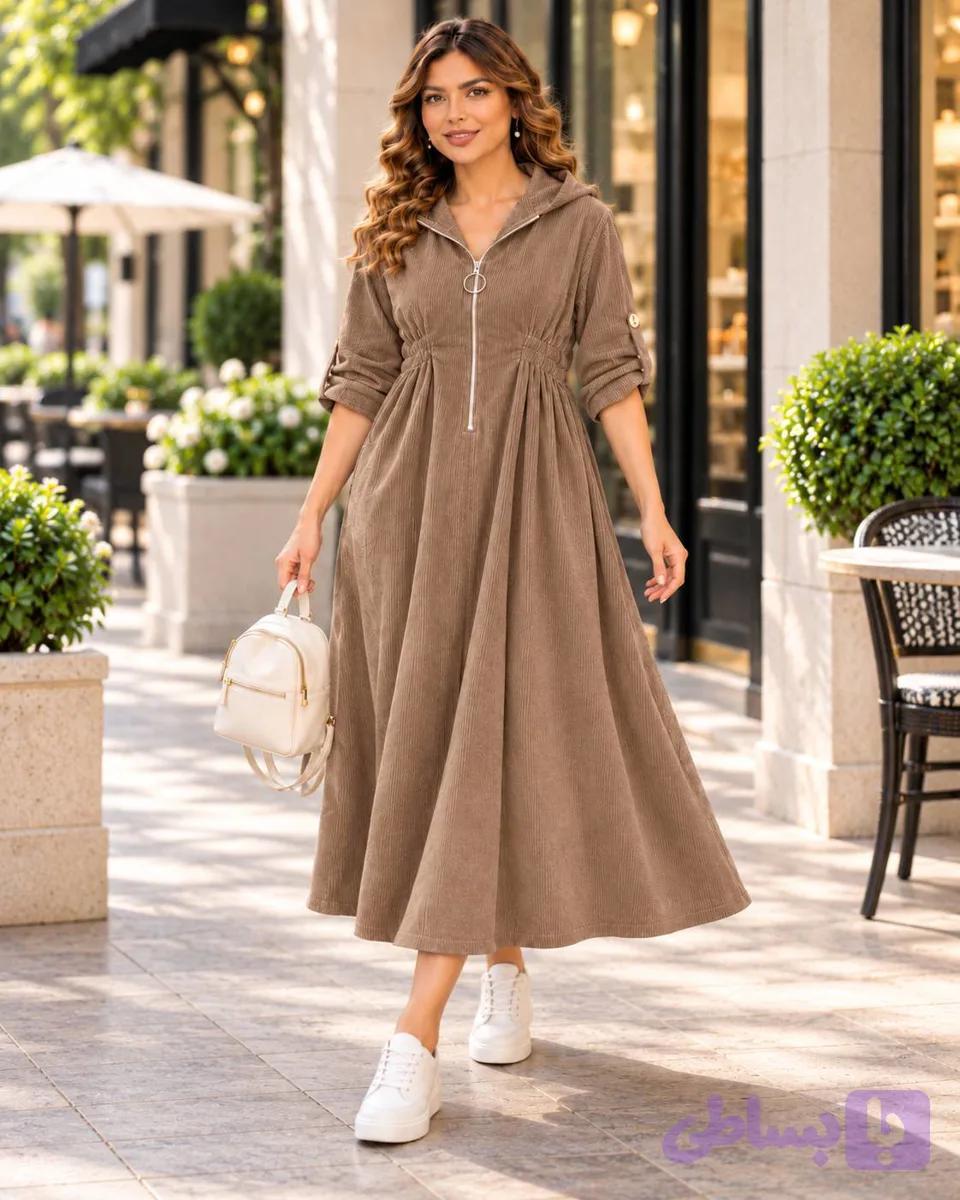 پیراهن بلند کبریتی کلاهدار دخترانه و زنانه