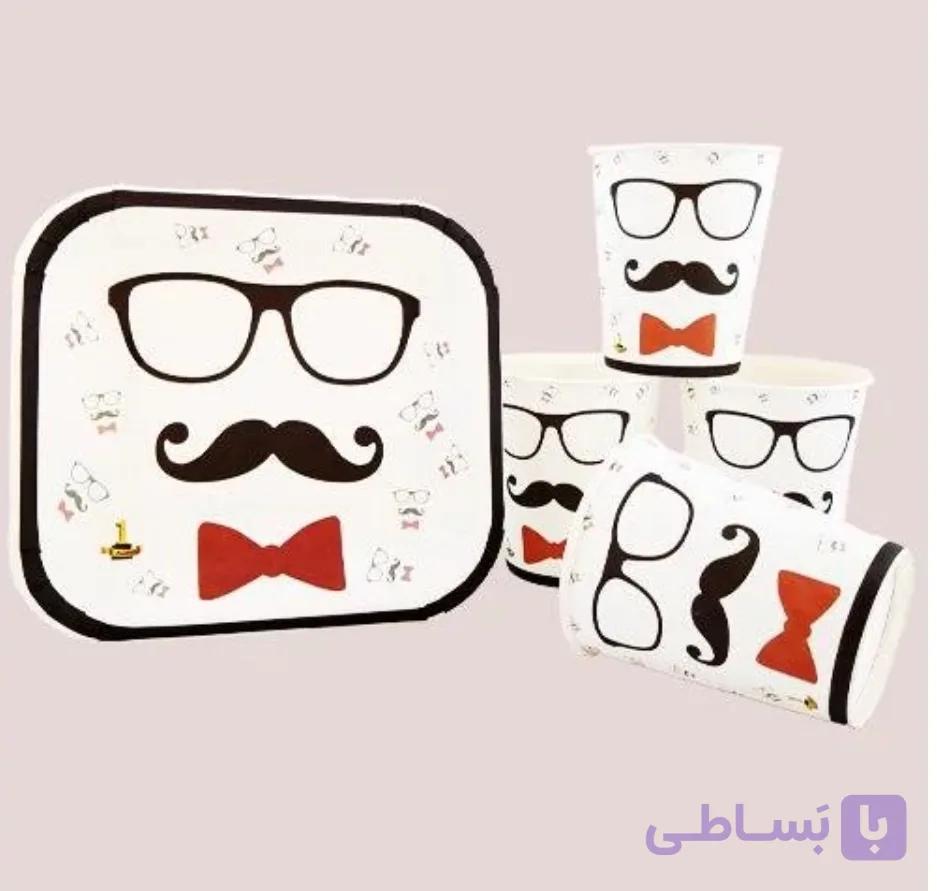 تم تولد عینک و سبیل(۱۰عدد بشقاب ۱۰عدد لیوان)