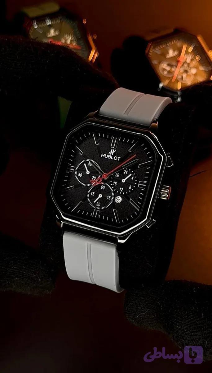 ساعت مچی مردانه هابلوت Hublot |قاب نقره ای بند سیلیکونی درجه یک | قفل مگنتی روزشمار