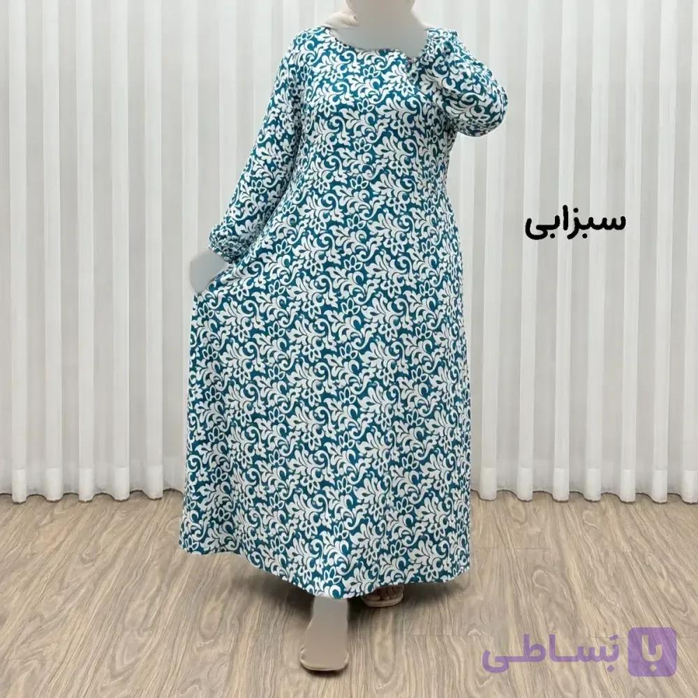 پیراهن ساحلی زنانه نخی فری سایز مناسب تا 48 کمربنددار