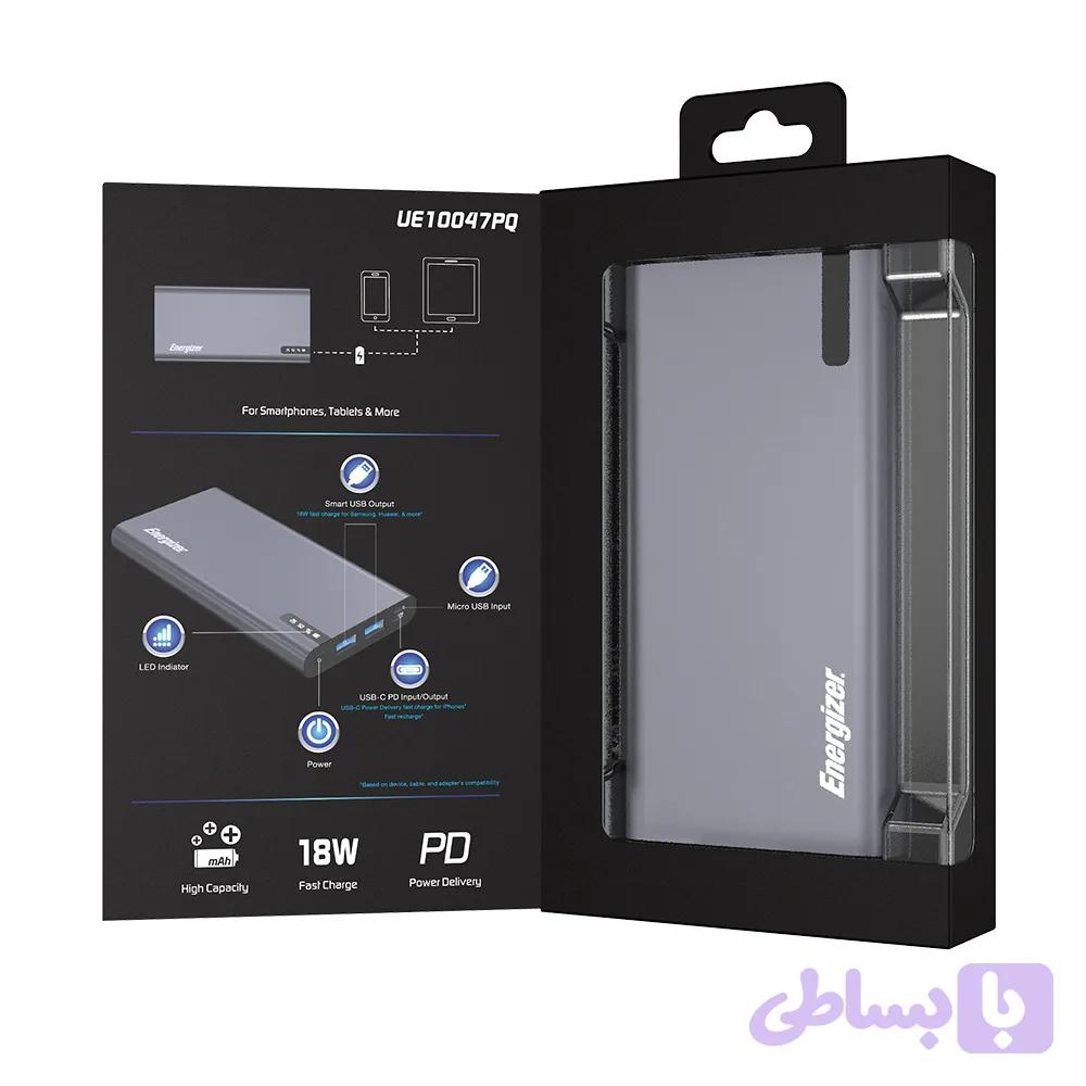 پاوربانک انرجایزر مدل Energizer UE10047PQ ظرفیت ۱۰۰۰۰ میلی آمپر ساعت