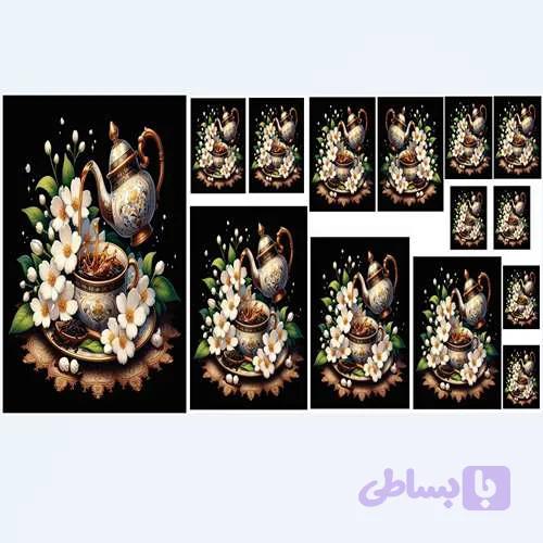 حراج نیم ست سرویس-قوری گل سفید مشکی