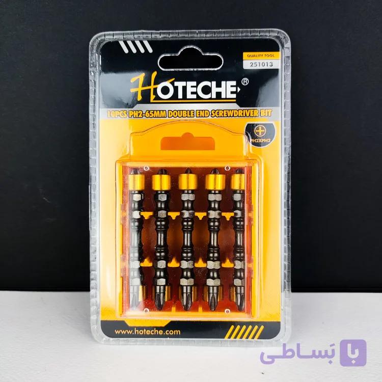 بیت پیچ گوشتی دو طرفه چهارسو - پک 10 عددی - سر مته دریل چهارسو - مغناطیس دار - برند اصلی Hoteche هوتچ (251013)