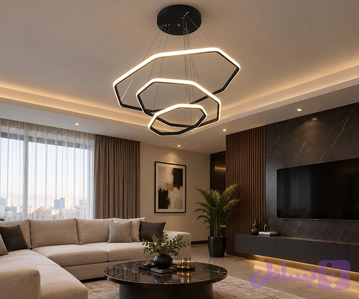 لوستر مدرن و مینیمال SMD سه طبقه هشت ضلعی با ریموت