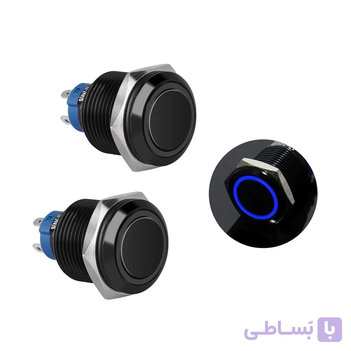 کلید فشاری فلزی آبی LED دار قطر 220V - 16mm | عمده فروشی الکترونیک سان سون