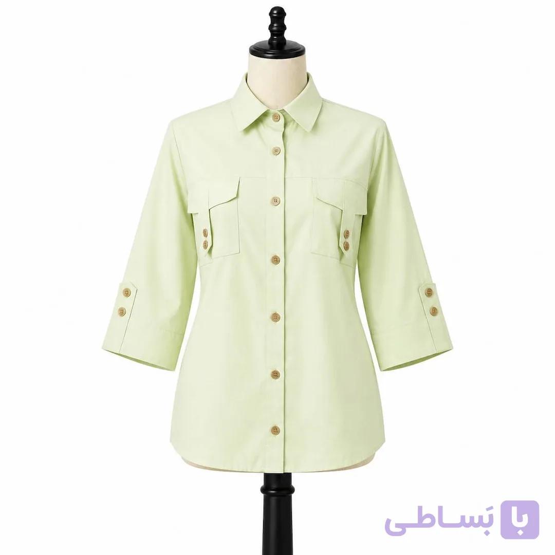 شومیز دکمه چوبی سبز یشمی کد MS101