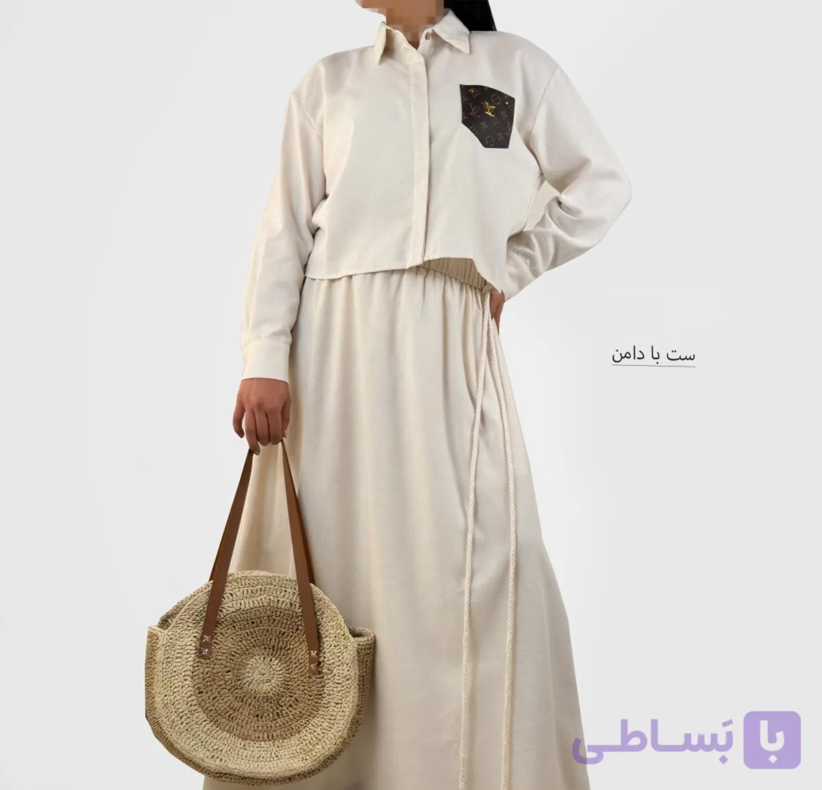 ست شومیز و دامن بلند لینن - طرح LV | وارداتی