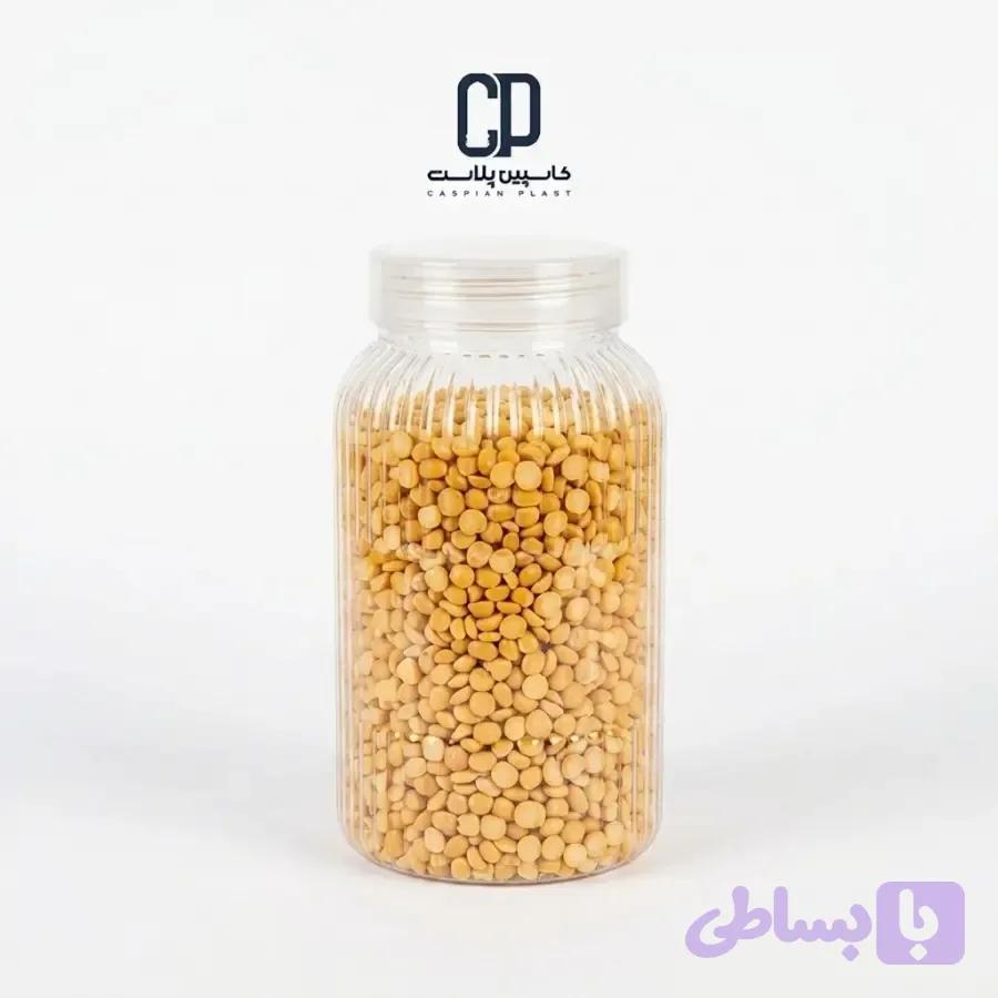 جار 1000 سی سی شیاردار 60گرم دهانه 70 درب شفاف