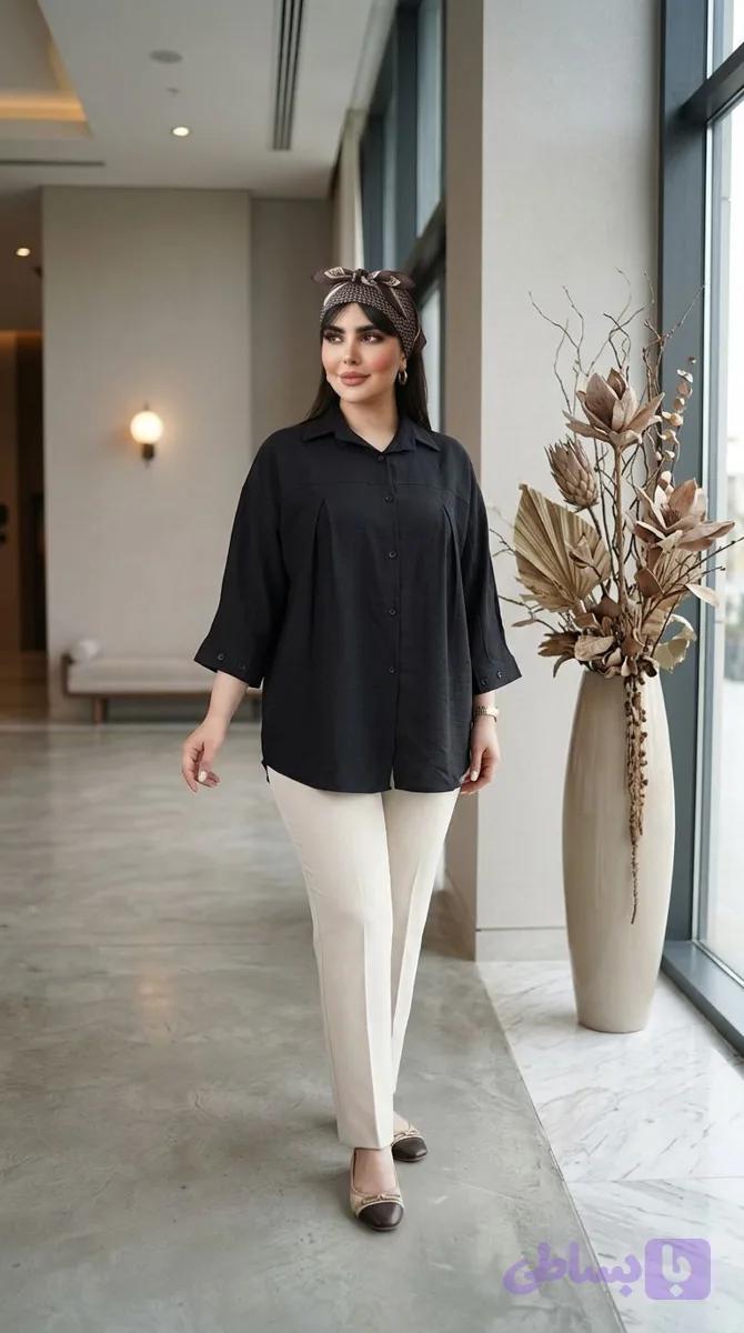 شومیز ریزش دار مشکی سایز بزرگ تابستانه بهاره دوخت مزون