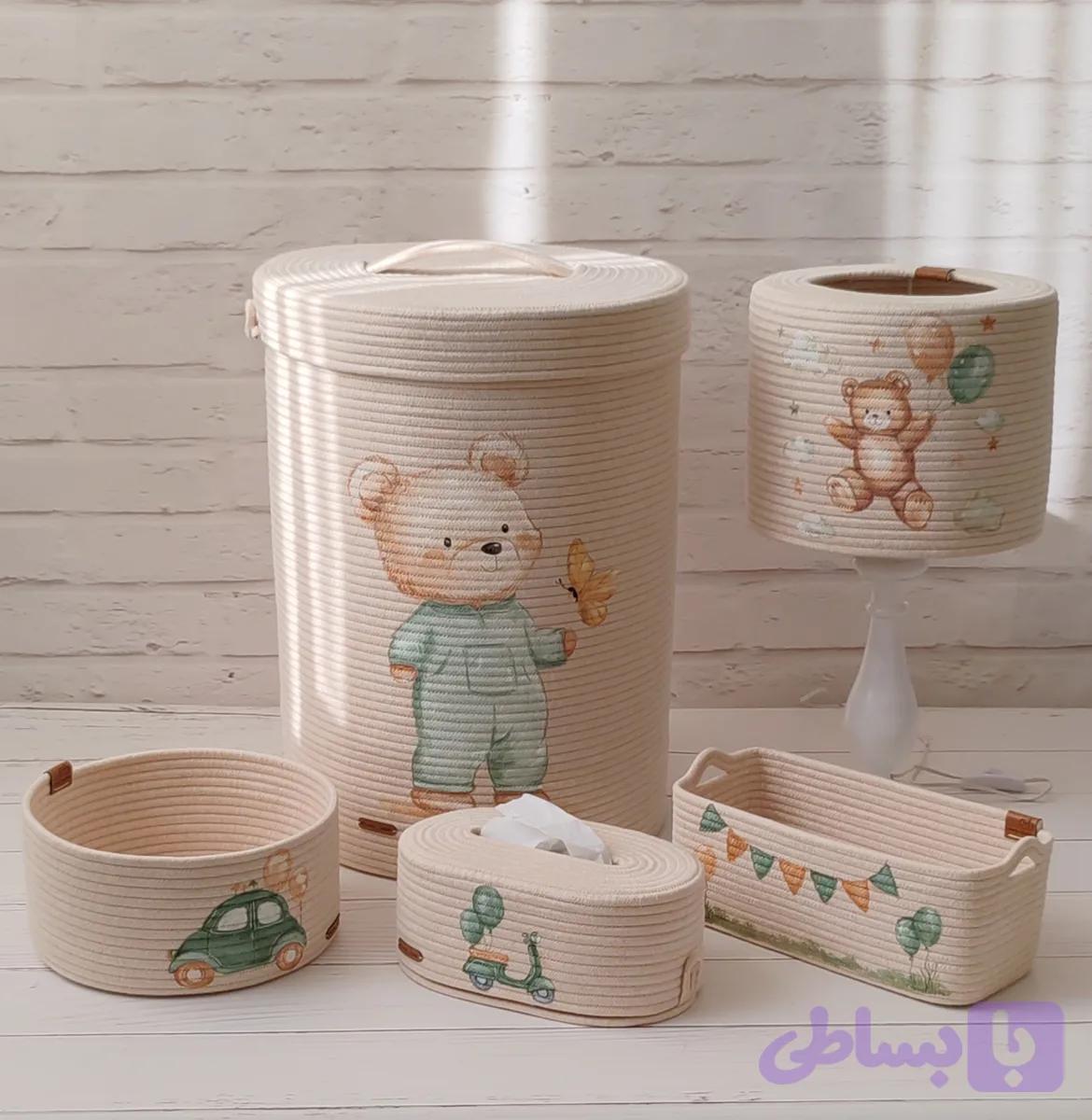 نظم دهنده سیسمونی قیطان دوزی Lovely basket (نقاشی خرس وپروانه) ۷تیکه