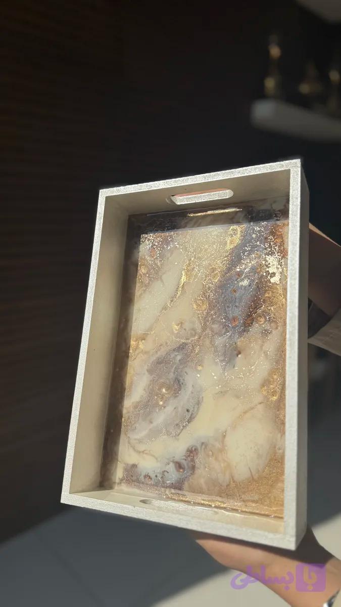 سینی مستطیل کرم سفید طلایی