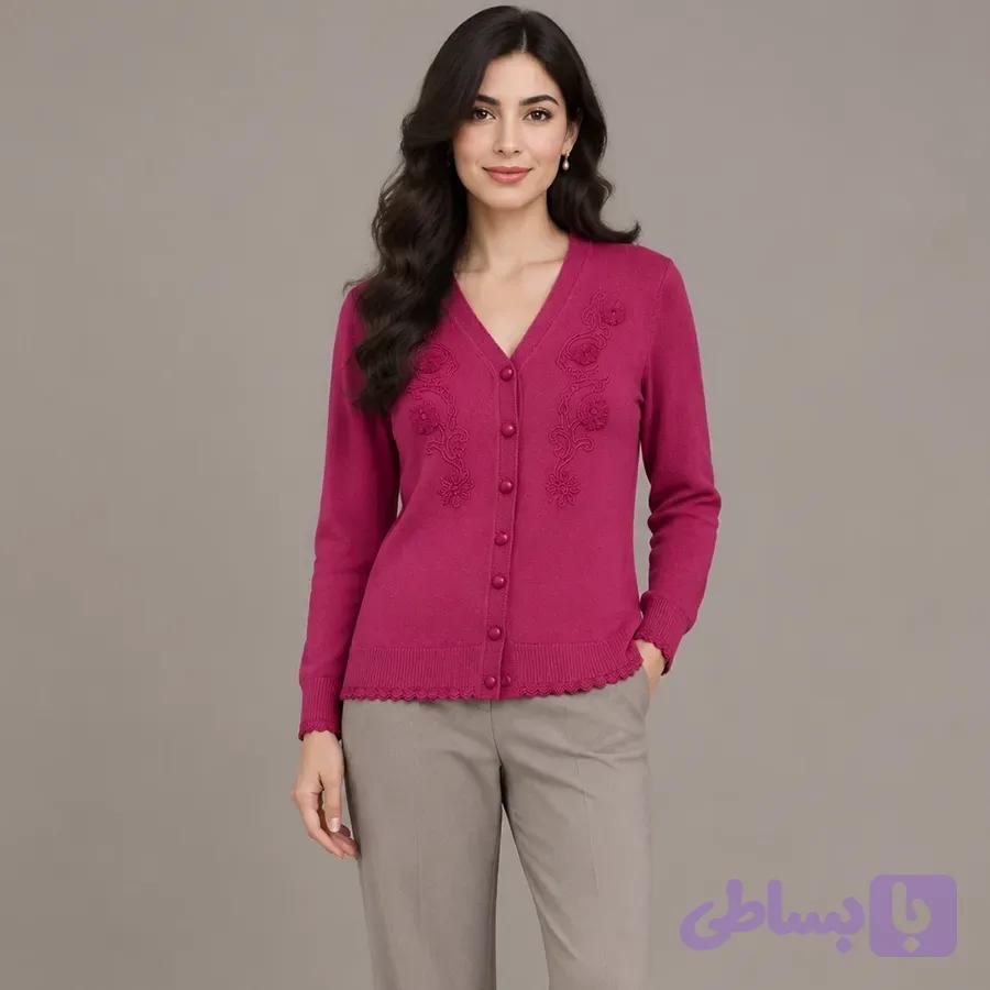 ژاکت زنانه ریز بافت وارداتی یقه هفت BOBBI مدل ۱۰۱۱