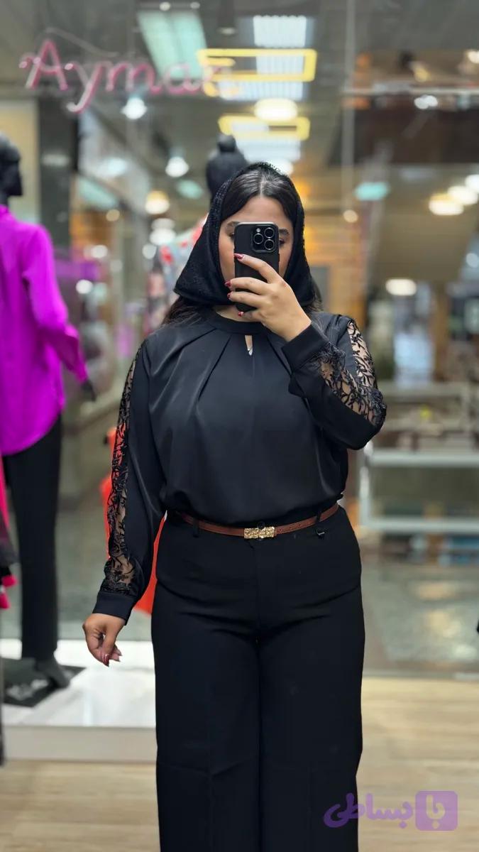 شومیز زنانه مدل پشت گیپور جنس کرپ الیزه و گیپور