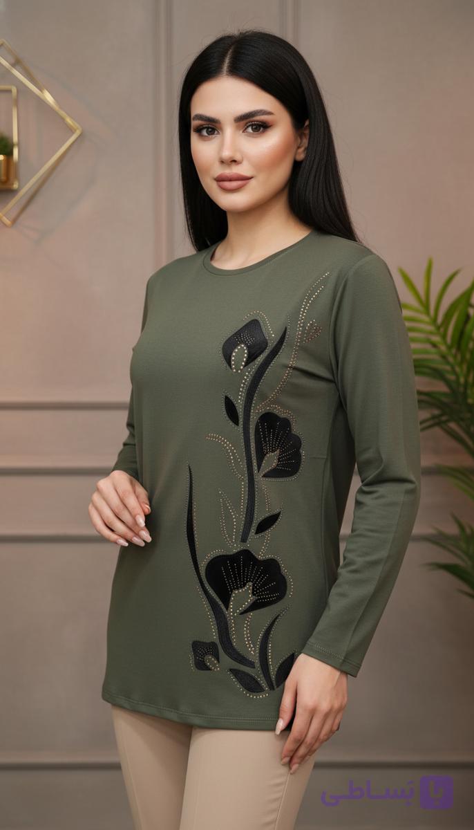 بلوز زنانه و دخترانه تکه دوزی و نگین کاری شده طرح گل