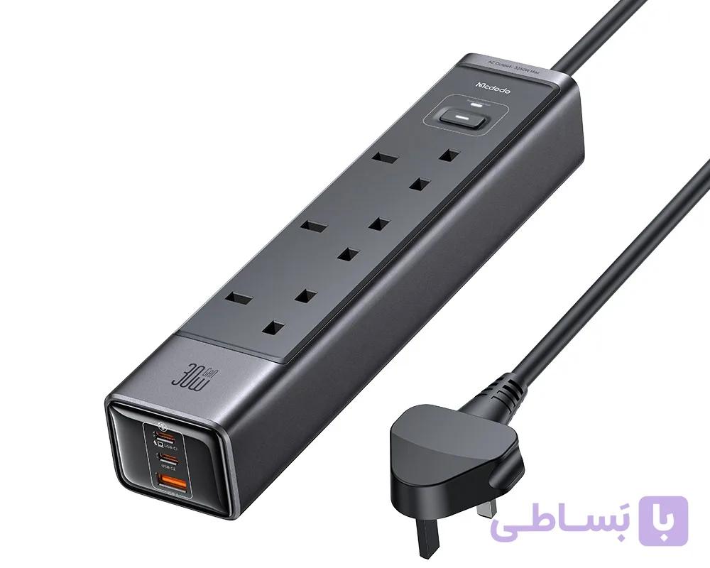 آداپتور شارژر و چند راهی محافظ برق مک دودو مدل CH-0630Mcdodo CH-0630 6-in-1 GaN Surge Protection Power Strip with 30W Fast Charging