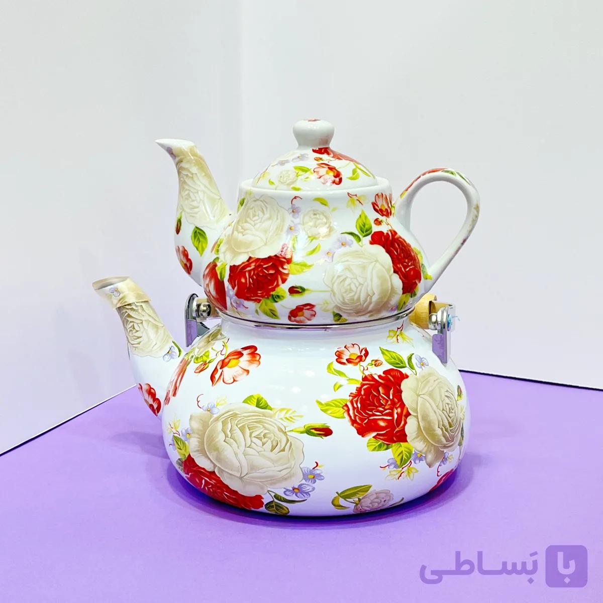 کتری قوری لعابی گلدار ۲.۸ لیتر