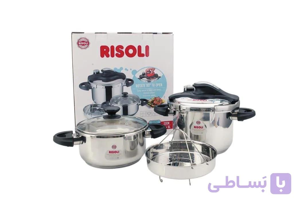زودپز دوقلو استیل ریزولی Risoli چهار و شش لیتر قفل حرفه ای دو گیرهای آسان بازشو