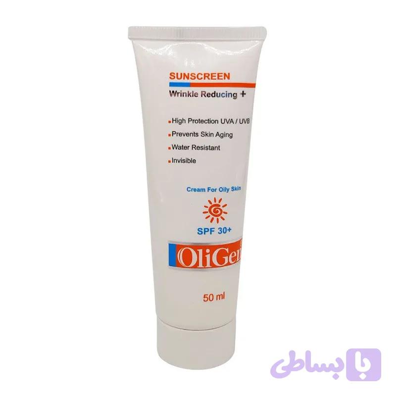 کرم ضد آفتاب بدون رنگ الی ژن SPF 30 مدل wrinkle reduce مناسب پوستهای چرب حجم 50 میلیلیتر