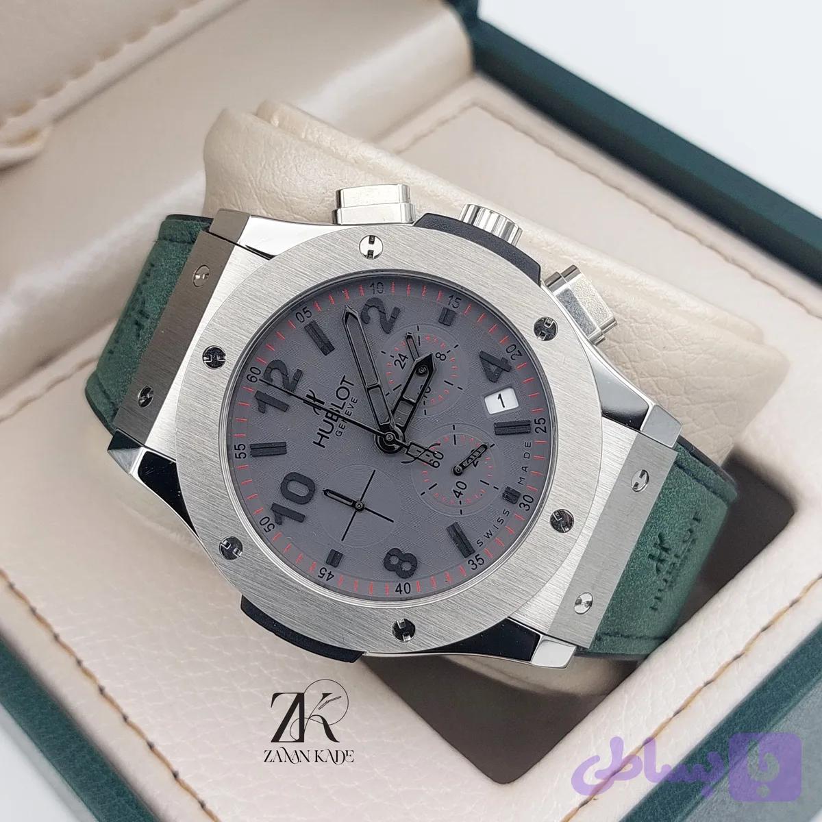 ساعت مردانه هابلوت Hublot بند رابر روکش جیر سبز صفحه طوسی