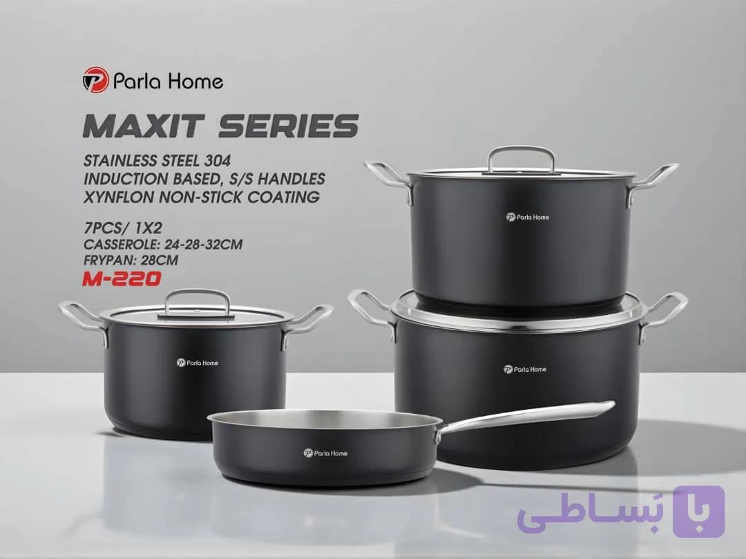 سرویس قابلمه ۷ تکه استیل پارلا هوم سری Maxit مدل M-220 | نچسب زاینفلون مشکی