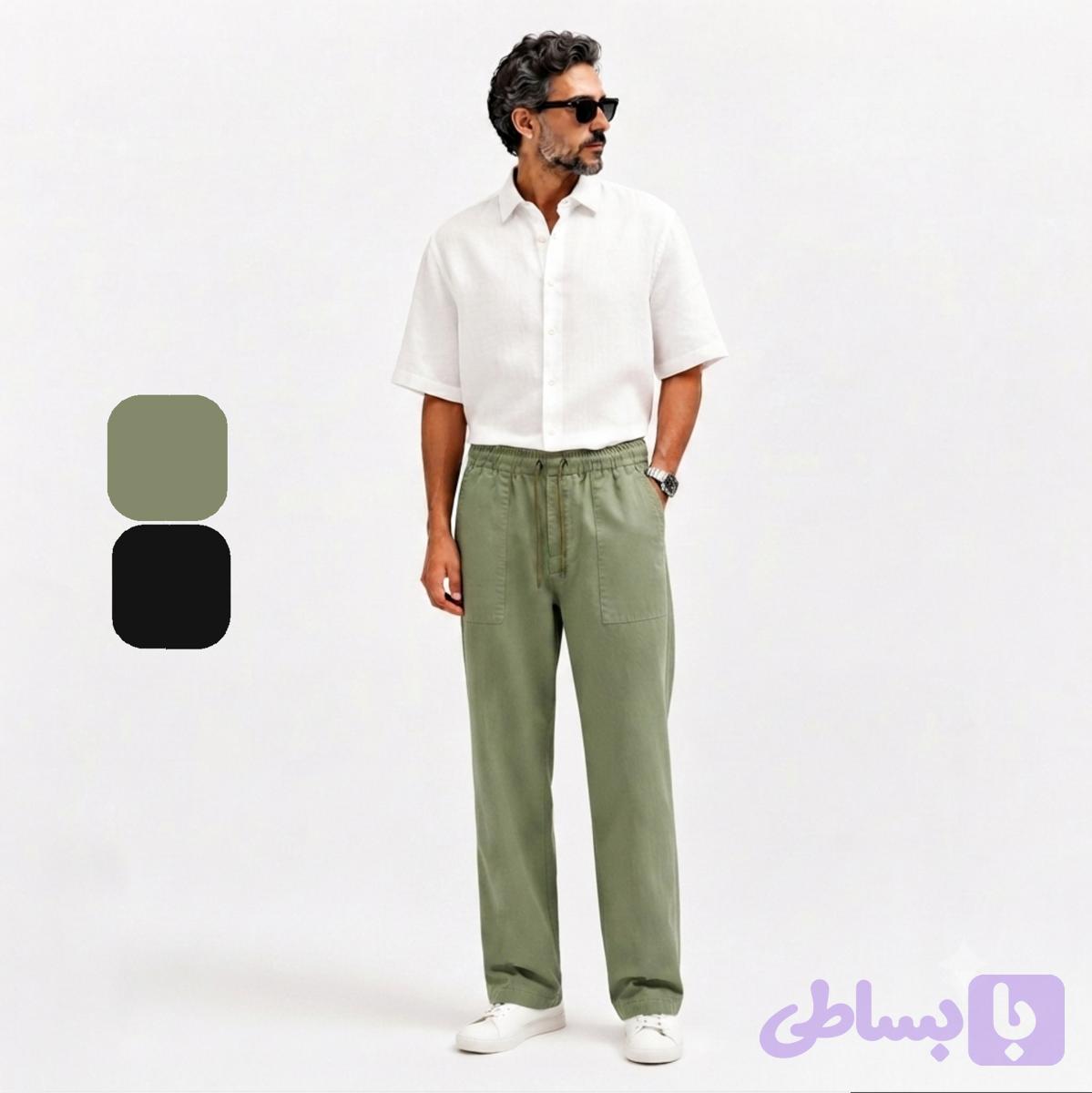 شلوار کتان کنف نیم بگ مردانه