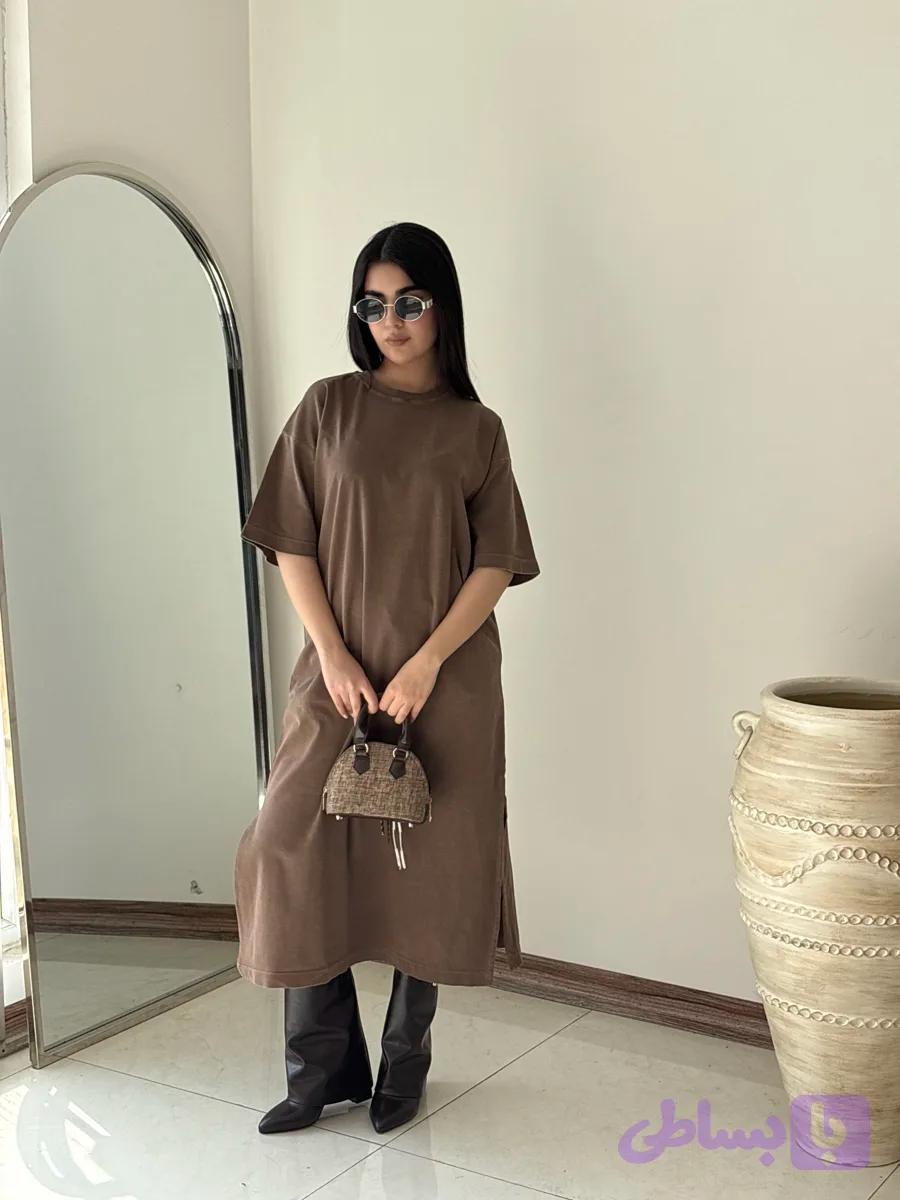 تیشرت پیراهنی ساده قهوه ای هیمه استایلیش