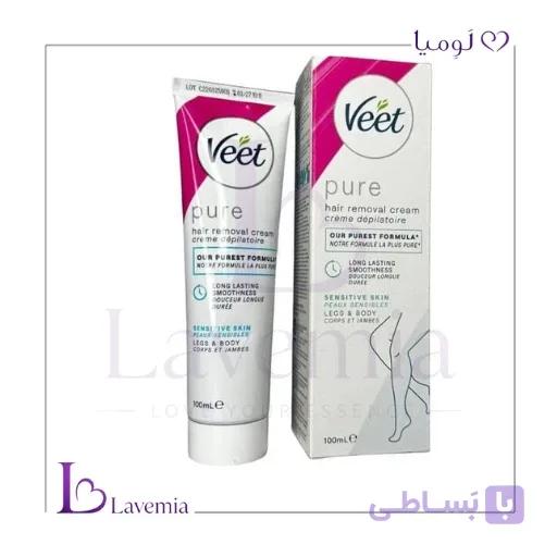 کرم موبر بدن ویت مدل پیور مناسب پوست حساس 100 میل Veet Pure Hair Removal Cream Sensitive Skin 100ml