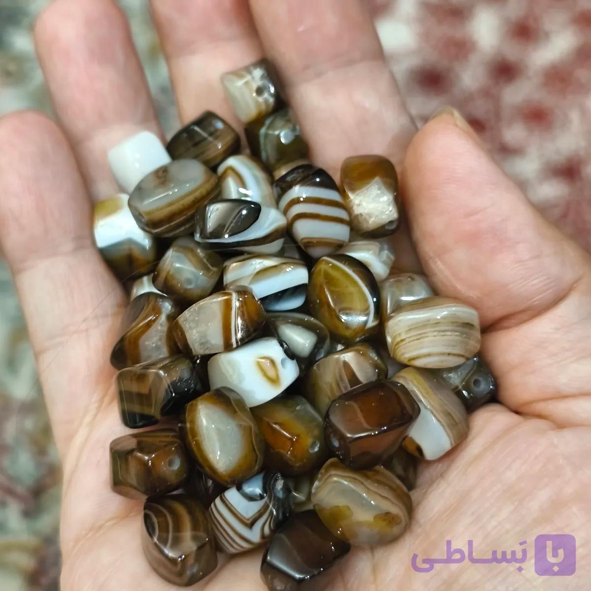 مهره سنگ سلیمانی قهوه ای روشن هلی پیچ اصل طبیعی سوراخ دار